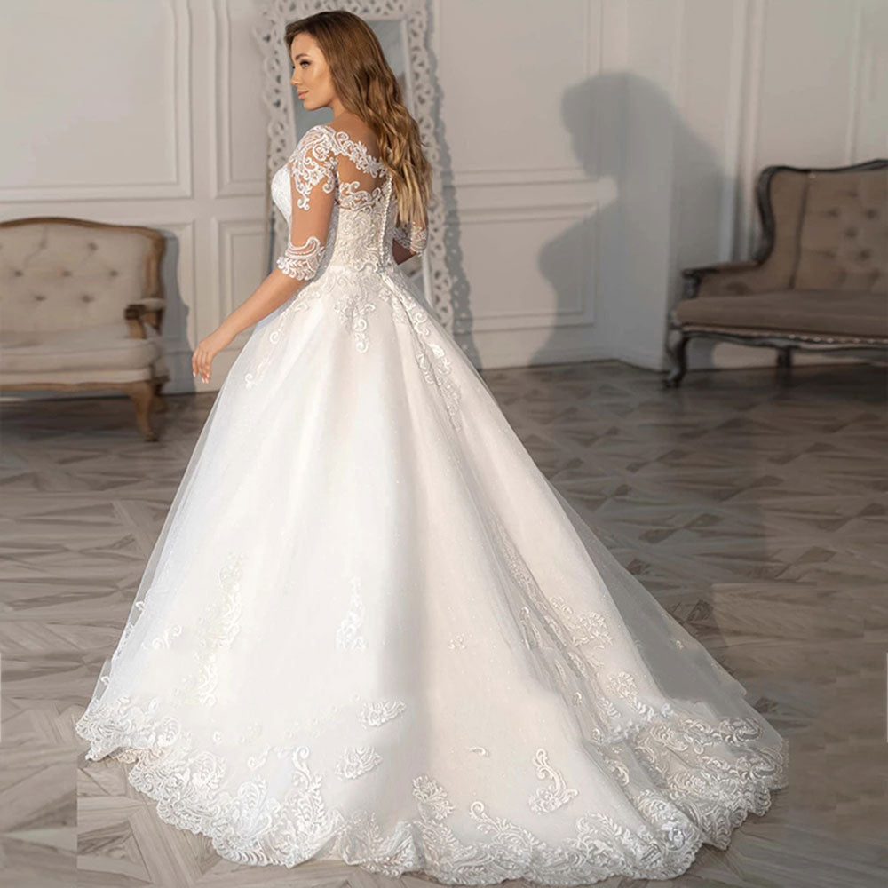 Simple A-Line Wedding Dresses Plus Size Women V-Neck Bride Gowns Half Sleeves Applique Vestido De Noiva Custom Made-payinti