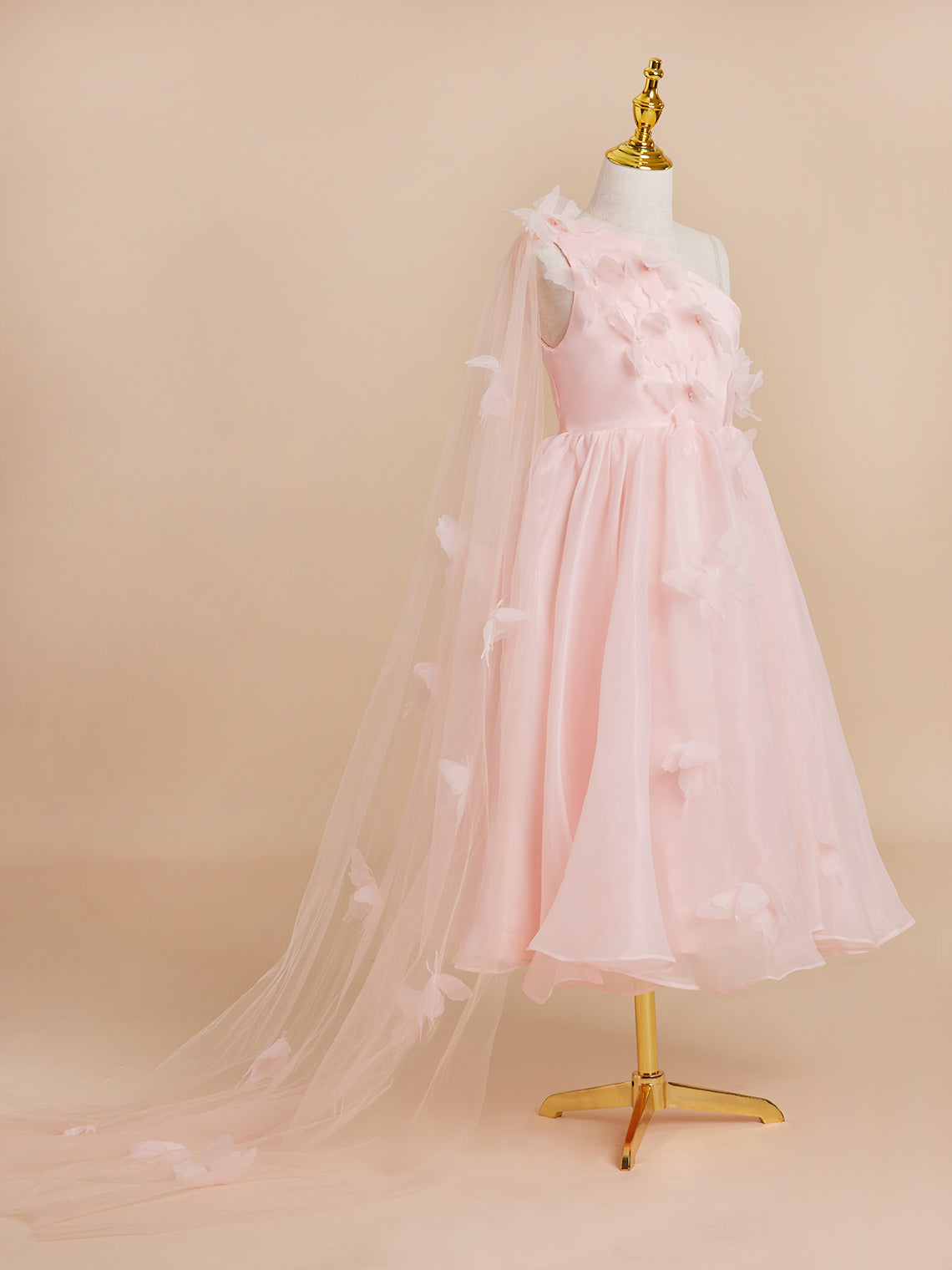 A-Linie Organza Tee-Länge Rosa Kleid (010220821) 