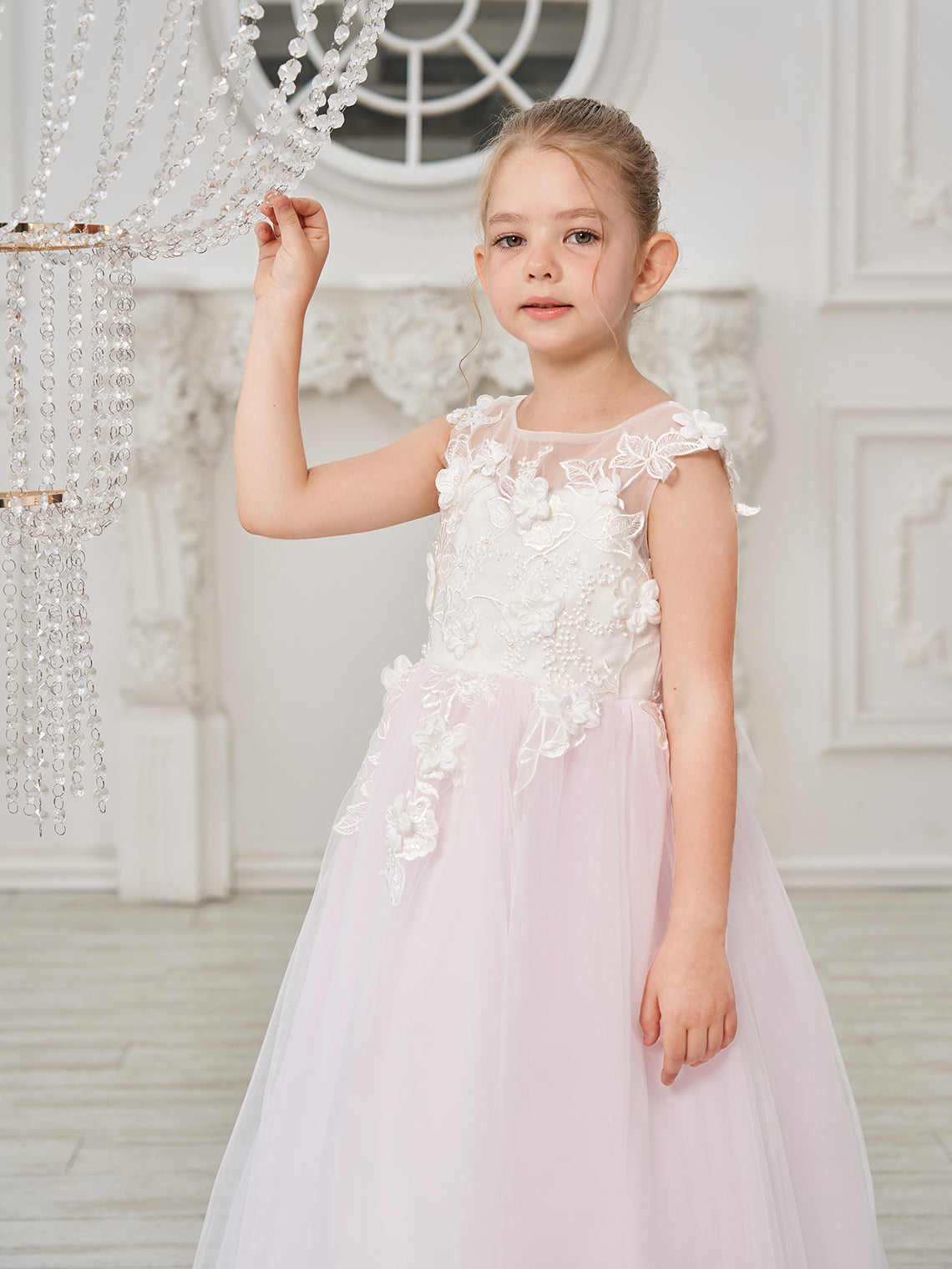 A-line Lace Tulle Floor-length Flower Girl Dress