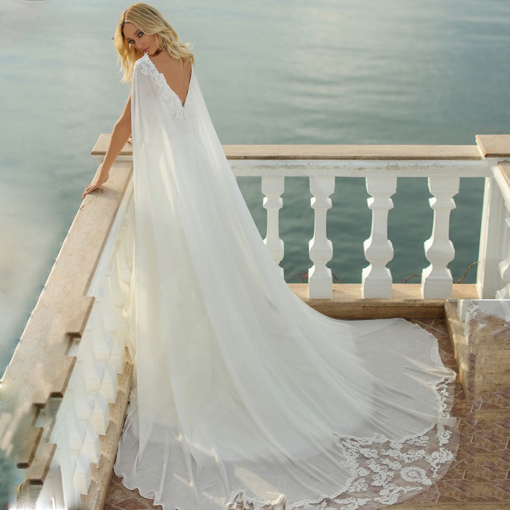 Spaghetti Straps Wedding Dress Elegant Lace Appliques Bridal Gown V Neck Backless Chiffon Robe De Mariée Custom Made-payinti