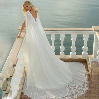 Spaghetti Straps Wedding Dress Elegant Lace Appliques Bridal Gown V Neck Backless Chiffon Robe De Mariée Custom Made-payinti