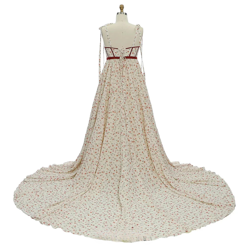 Elegantes Umstandskleid aus Chiffon mit herzförmigem Ausschnitt und hoher Taille und Blumenmuster für Fotoshootings Sunnderly SY231032-1 