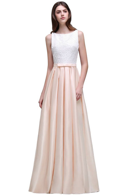 Elastic Satin A-line Scoop Lace Prom Dress