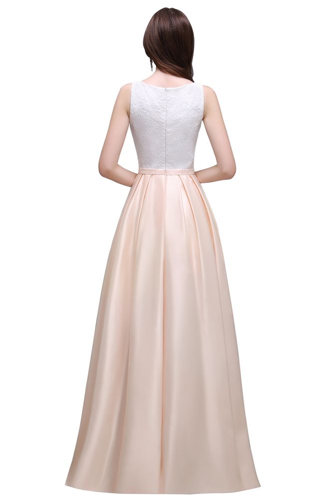 Vestido de fiesta de satén elástico con escote en A y encaje