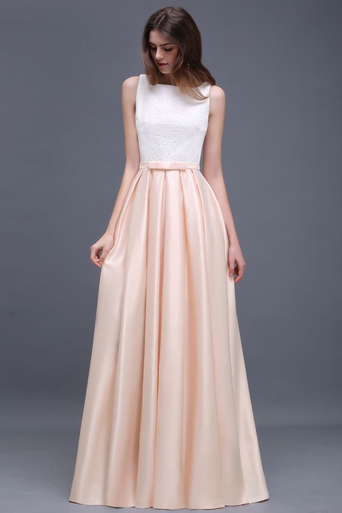 Vestido de fiesta de satén elástico con escote en A y encaje
