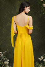 Elegante vestido de dama de honor de gasa con volantes, corte A, largo hasta el suelo, con abertura y bolsillos