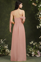 Elegante vestido de dama de honor de gasa con volantes, corte A, largo hasta el suelo, con abertura y bolsillos