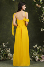 Elegante vestido de dama de honor de gasa con volantes, corte A, largo hasta el suelo, con abertura y bolsillos