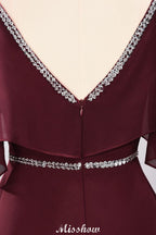 Elegante vestido de dama de honor de gasa con escote en V, tirantes finos, sin mangas y largo hasta el suelo con abalorios