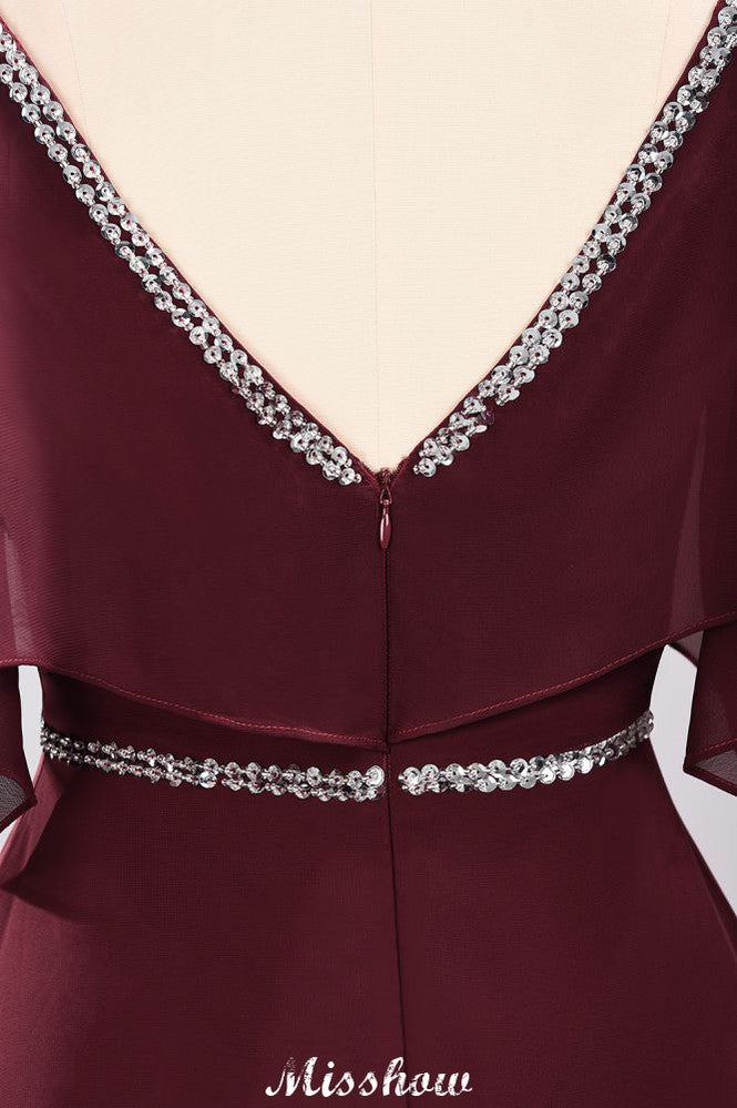 Elegante vestido de dama de honor de gasa con escote en V, tirantes finos, sin mangas y largo hasta el suelo con abalorios
