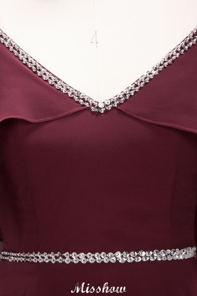 Elegante vestido de dama de honor de gasa con escote en V, tirantes finos, sin mangas y largo hasta el suelo con abalorios