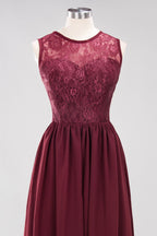 Elegante vestido de dama de honor de encaje sin mangas, corte A, gasa, volantes, joya, largo hasta el suelo, con apliques