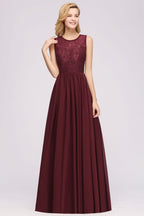Elegante vestido de dama de honor de encaje sin mangas, corte A, gasa, volantes, joya, largo hasta el suelo, con apliques