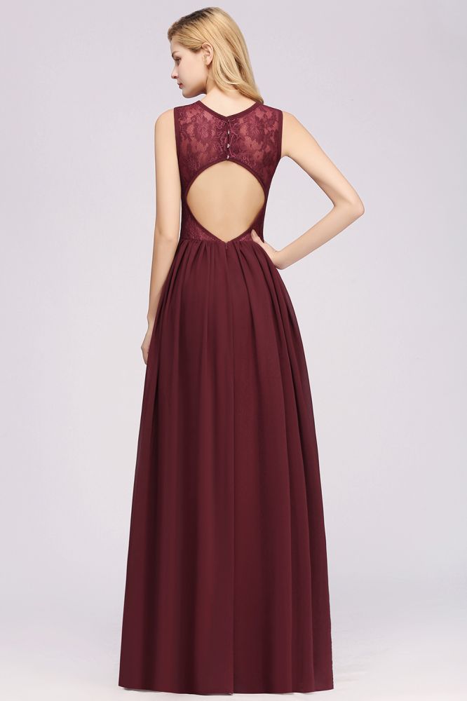 Elegante vestido de dama de honor de encaje sin mangas, corte A, gasa, volantes, joya, largo hasta el suelo, con apliques