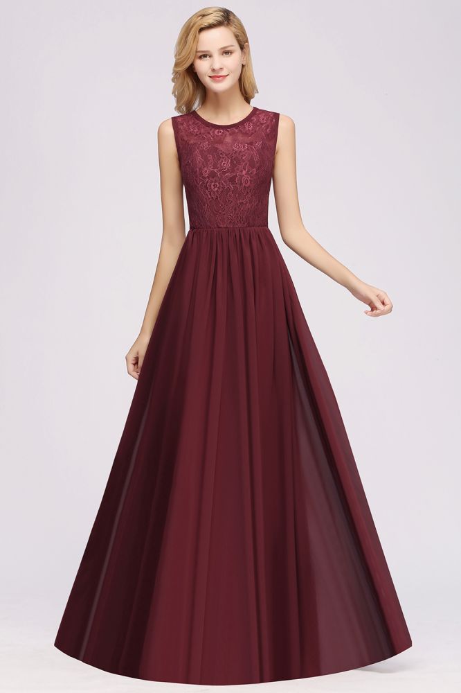 Elegante vestido de dama de honor de encaje sin mangas, corte A, gasa, volantes, joya, largo hasta el suelo, con apliques