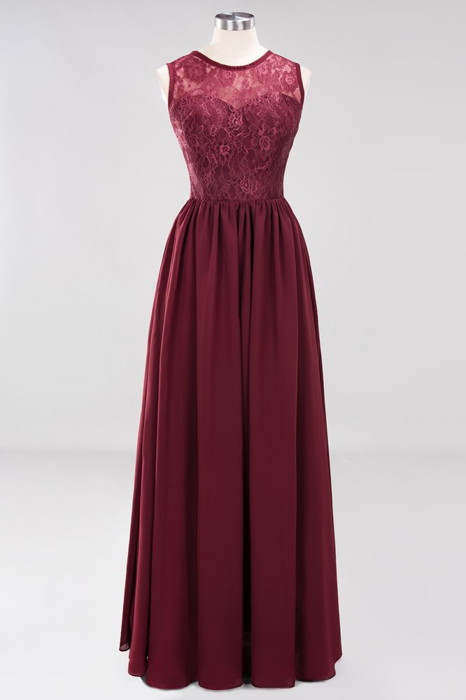 Elegante vestido de dama de honor de encaje sin mangas, corte A, gasa, volantes, joya, largo hasta el suelo, con apliques