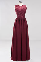 Elegante vestido de dama de honor de encaje sin mangas, corte A, gasa, volantes, joya, largo hasta el suelo, con apliques