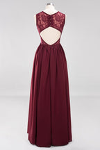Elegante vestido de dama de honor de encaje sin mangas, corte A, gasa, volantes, joya, largo hasta el suelo, con apliques