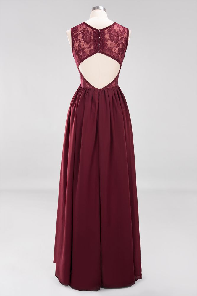 Elegante vestido de dama de honor de encaje sin mangas, corte A, gasa, volantes, joya, largo hasta el suelo, con apliques