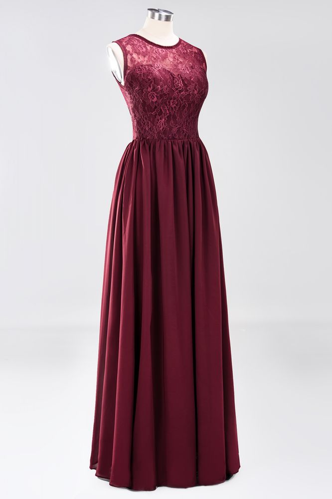 Elegante vestido de dama de honor de encaje sin mangas, corte A, gasa, volantes, joya, largo hasta el suelo, con apliques