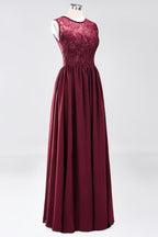 Elegante vestido de dama de honor de encaje sin mangas, corte A, gasa, volantes, joya, largo hasta el suelo, con apliques
