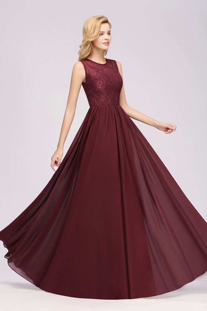 Elegante vestido de dama de honor de encaje sin mangas, corte A, gasa, volantes, joya, largo hasta el suelo, con apliques