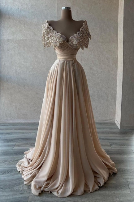 Elegante A-Linie Lange Glitzer Perlen Herzausschnitt Ballkleider