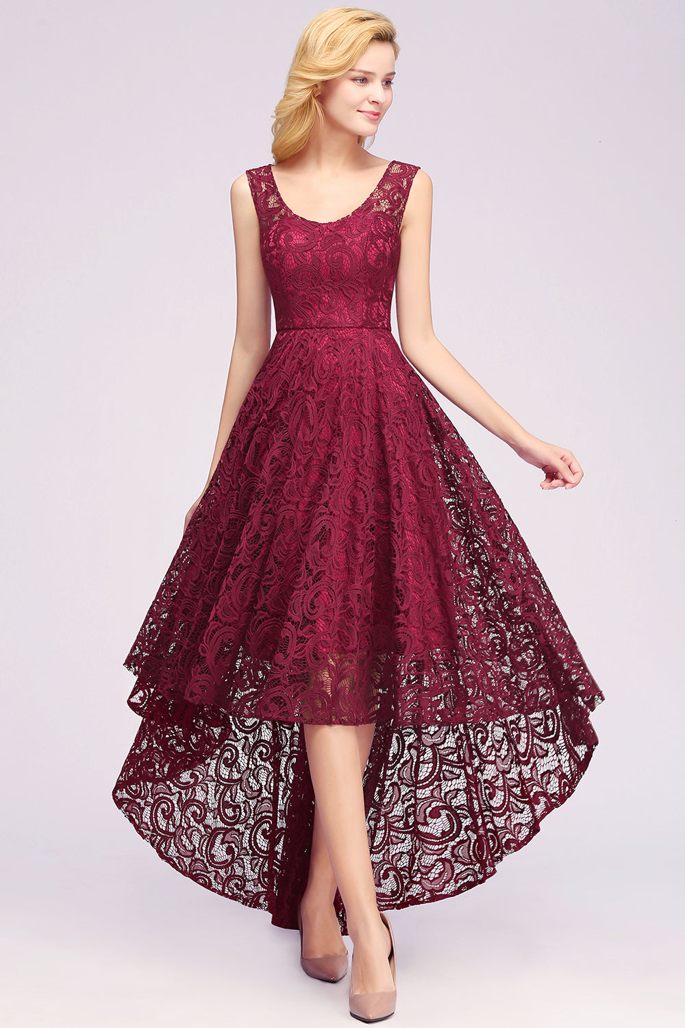 Elegant A-Line Scoop Sleeveless Lace Bridesmaid Dress