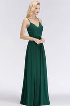 Elegante vestido de dama de honor de gasa con corte en A y escote en V, vestido largo de noche