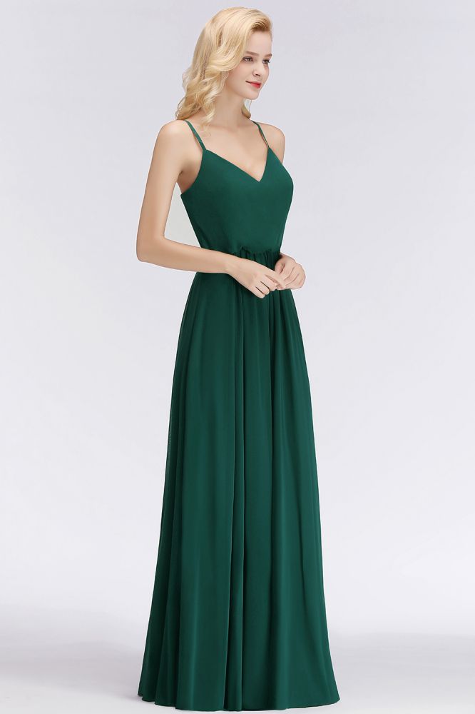 Elegante vestido de dama de honor de gasa con corte en A y escote en V, vestido largo de noche