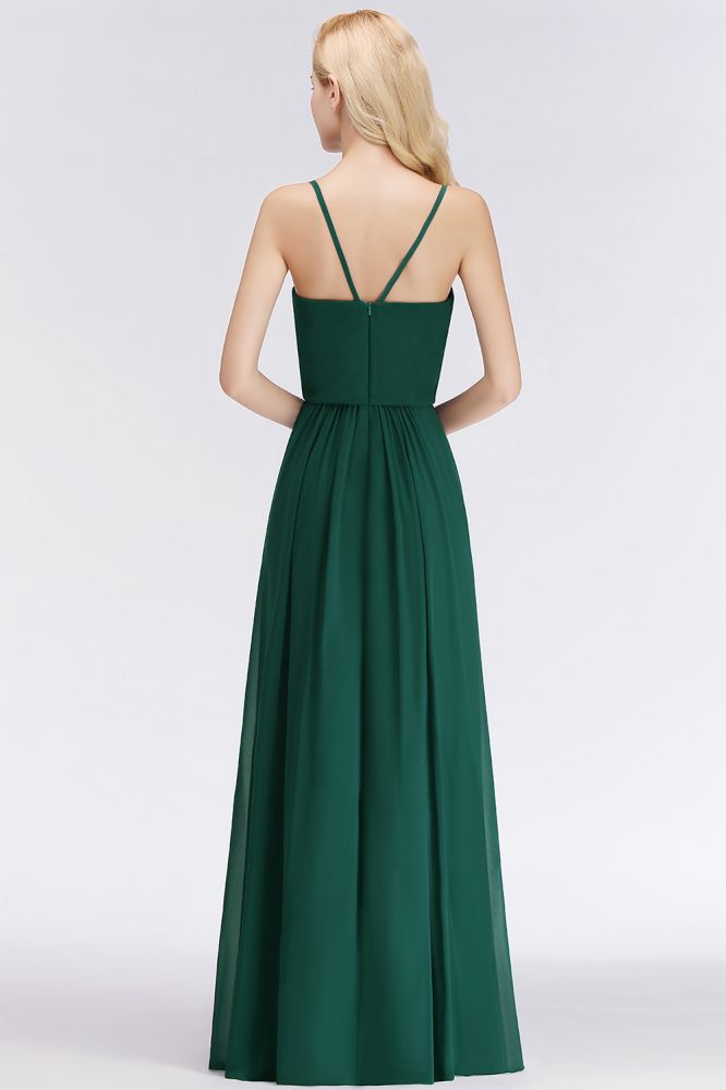 Elegante vestido de dama de honor de gasa con corte en A y escote en V, vestido largo de noche