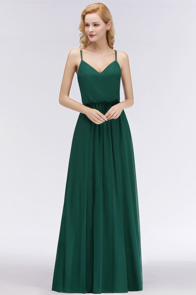 Elegante vestido de dama de honor de gasa con corte en A y escote en V, vestido largo de noche
