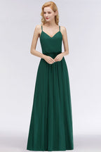 Elegante vestido de dama de honor de gasa con corte en A y escote en V, vestido largo de noche
