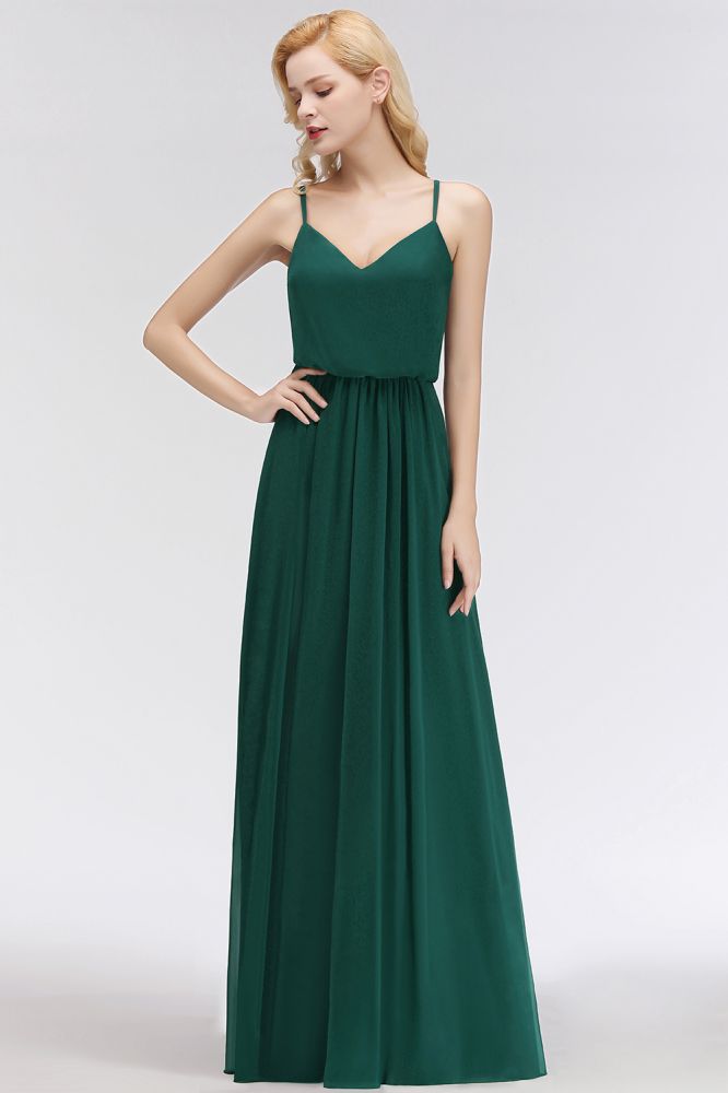 Elegante vestido de dama de honor de gasa con corte en A y escote en V, vestido largo de noche