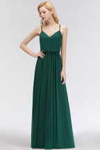 Elegante vestido de dama de honor de gasa con corte en A y escote en V, vestido largo de noche