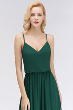 Elegante vestido de dama de honor de gasa con corte en A y escote en V, vestido largo de noche