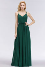 Elegante vestido de dama de honor de gasa con corte en A y escote en V, vestido largo de noche