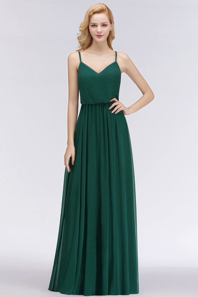 Elegante vestido de dama de honor de gasa con corte en A y escote en V, vestido largo de noche