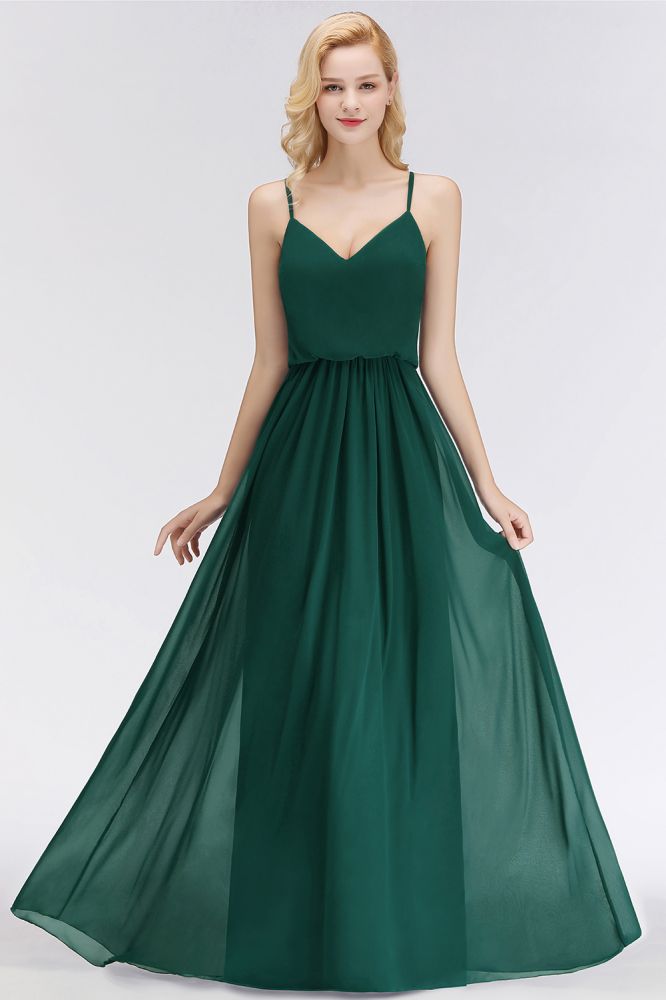 Elegante vestido de dama de honor de gasa con corte en A y escote en V, vestido largo de noche