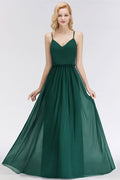 Elegante vestido de dama de honor de gasa con corte en A y escote en V, vestido largo de noche