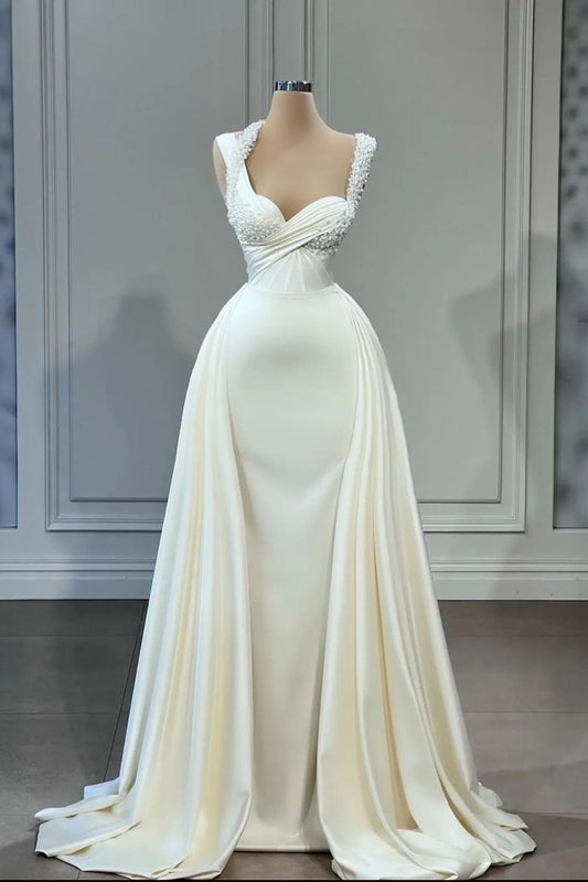 Elegante A-Linie Herzausschnitt Ärmellos Perlen verziert Brautkleider