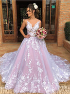 Elegante vestido de noche formal de fiesta largo con escote en V y encaje y espalda abierta