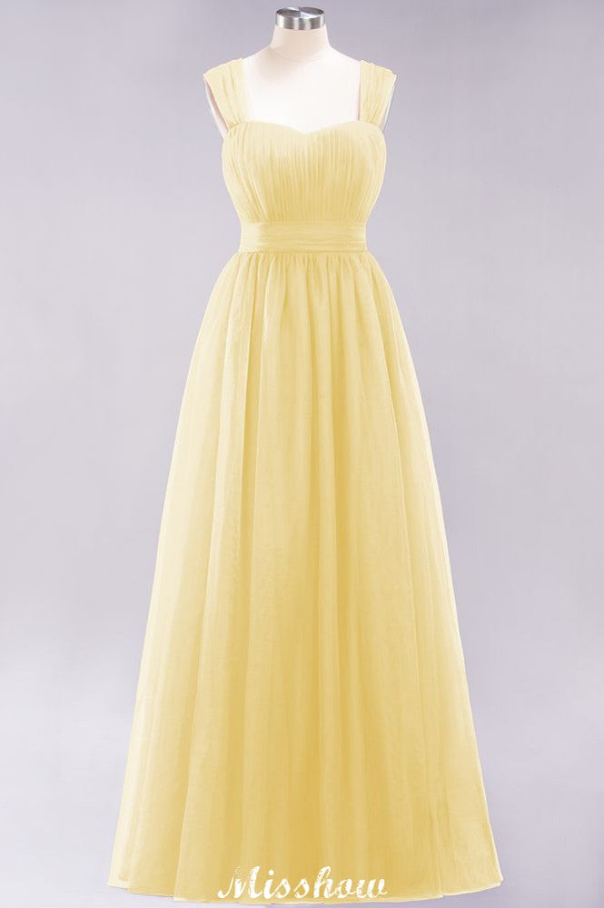 Elegante vestido de noche largo de tul sin mangas con tirantes burdeos para dama de honor