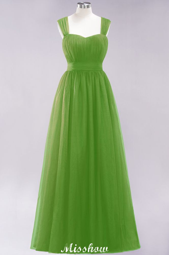 Elegante vestido de noche largo de tul sin mangas con tirantes burdeos para dama de honor
