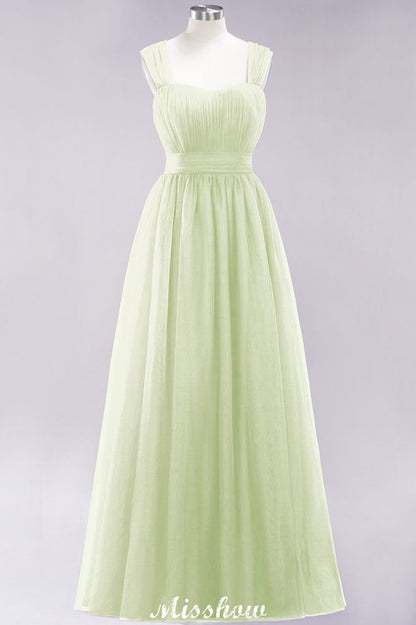 Elegant aline Sleeveless Tulle Evening Maxi Gown Burgundy Straps Bridesmaid Dress