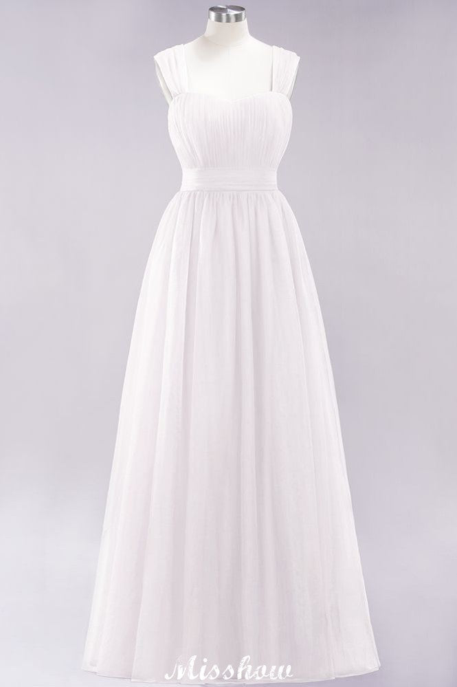 Elegante vestido de noche largo de tul sin mangas con tirantes burdeos para dama de honor