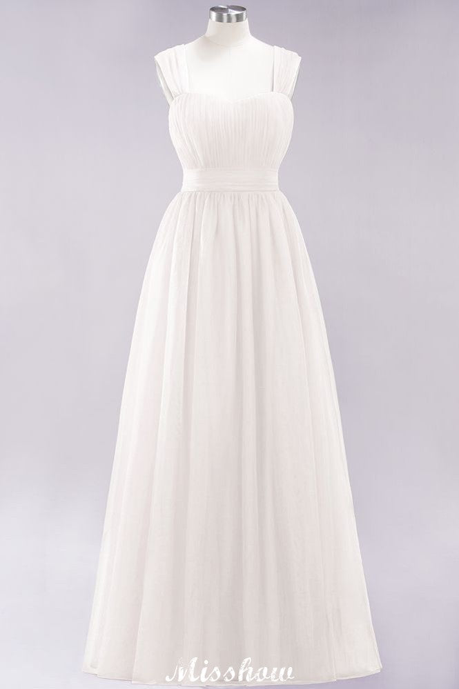 Elegante vestido de noche largo de tul sin mangas con tirantes burdeos para dama de honor