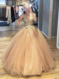 Elegante vestido de fiesta largo de tul con escote en V y encaje para graduación