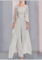 Elegante y hermoso vestido de madre de dos piezas de gasa con mangas 3/4