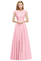 Elegante vestido de noche con mangas cortas y corte en A, vestido de fiesta largo azul marino